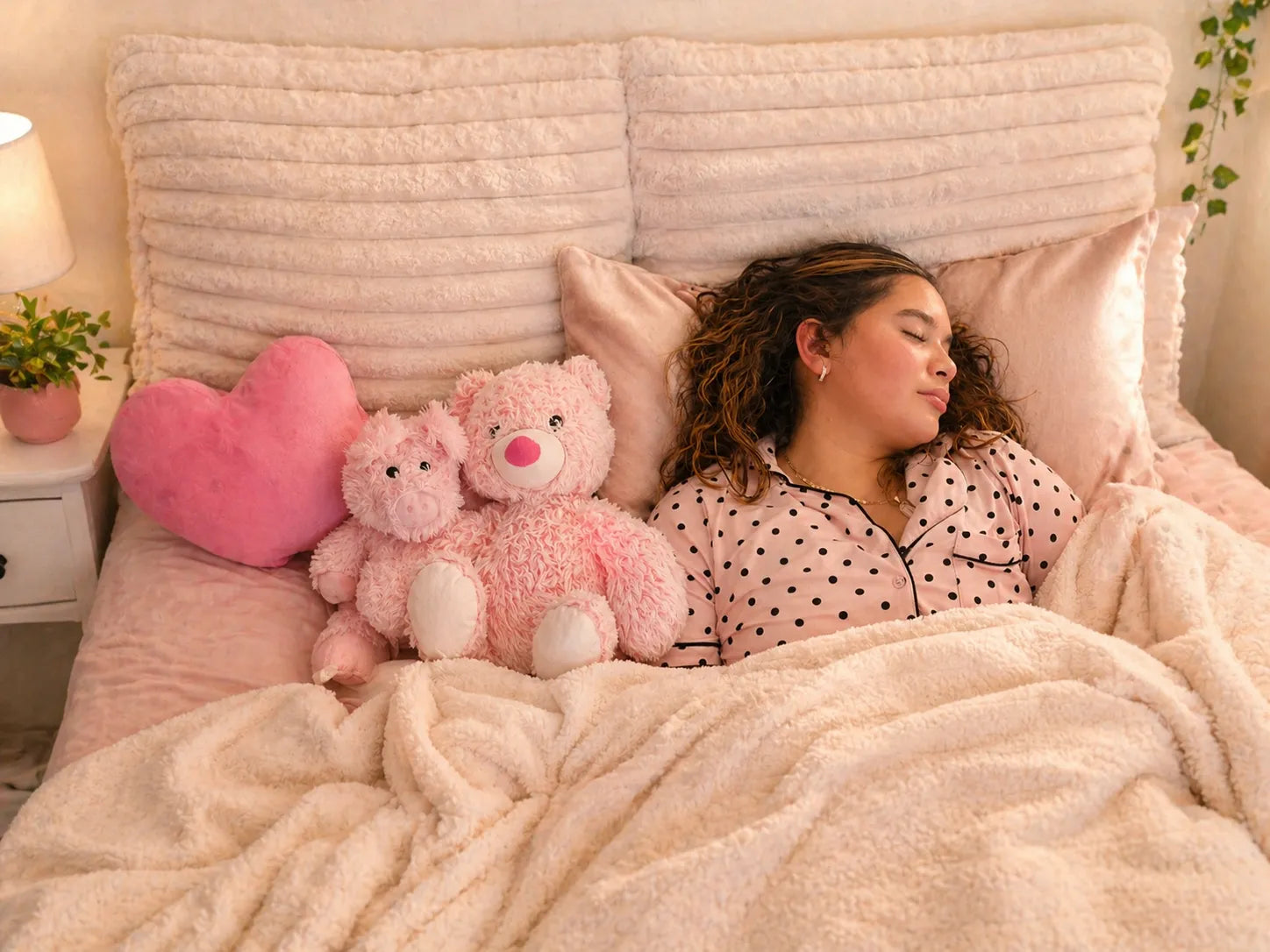 Overhead view of a person sleeping peacefully with Lullabar under their pillow